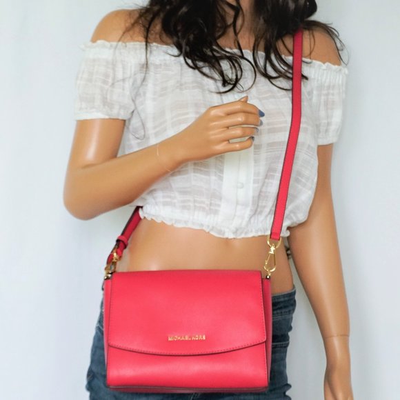 Michael Kors Ellis Medium Flap Messenger Shoulder Leather Bag Electric Pink - Picture 1 of 12